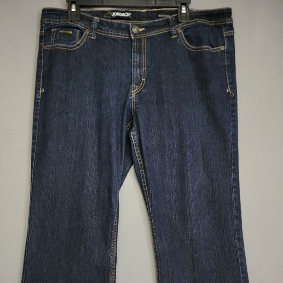 Jordache Bootcut Jeans Womens 16 Blue Dark Wash Stretches Trouser Button Pockets - Picture 2 of 16